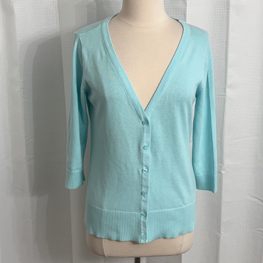 AB Studio 3/4 Sleeve V-Neck Front Button Cardigan
